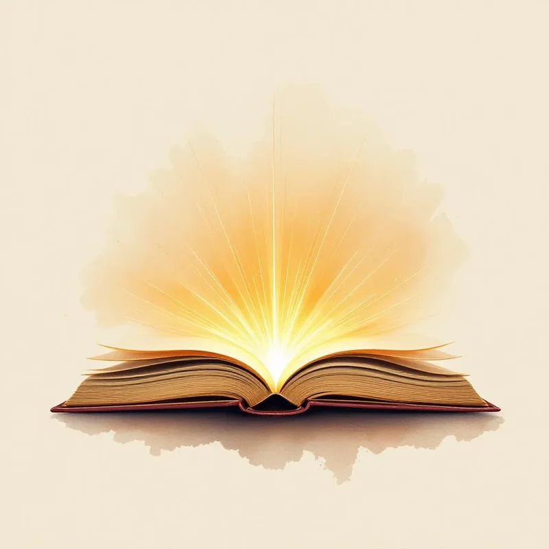 Open book with radiating light lines emanating from central spine outward in all directions
