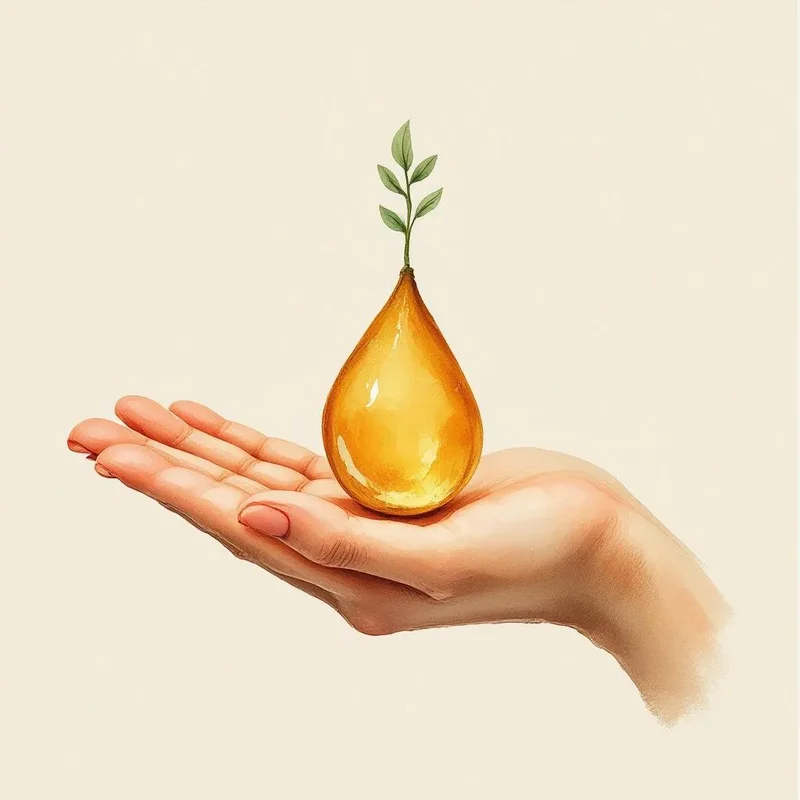 Open palm with small seed-shaped teardrop emerging from center, suggesting growth and giving